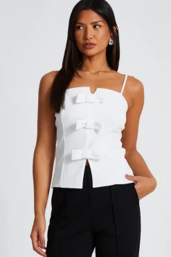Quiz Bow Front Strappy Top Cream Best