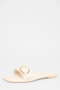 Quiz Buckle Flat Sandals Cream Sale