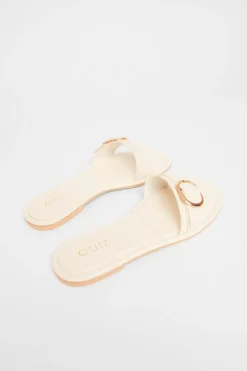 Quiz Buckle Flat Sandals Cream Sale