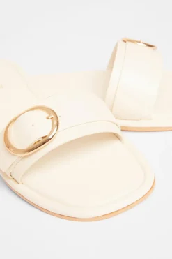 Quiz Buckle Flat Sandals Cream Sale