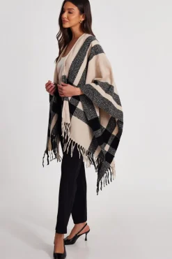 Quiz Check Print Tassel Cape Cream