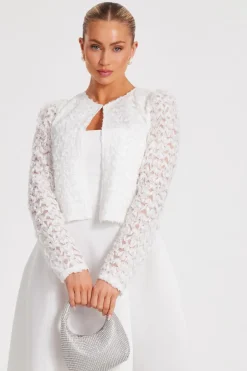 Quiz Chiffon Floral Cropped Jacket Cream New