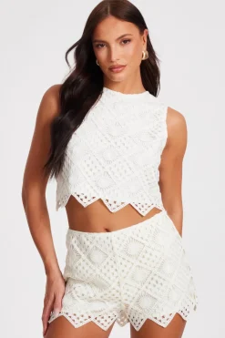 Quiz Crochet Tank Top Cream Sale