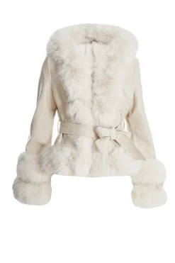 Quiz Cream Faux Leather Belted Jacket Best