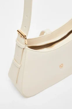 Quiz Faux Leather Shoulder Bag Cream