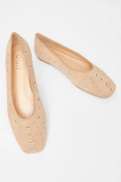 Quiz Faux Suede Diamante Pumps Cream Outlet