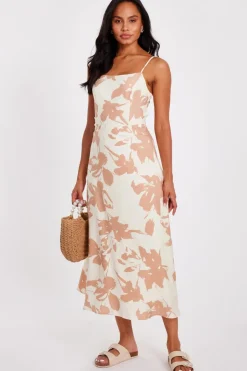 Quiz Cream Floral Print Midi Dress Sale