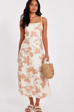 Quiz Cream Floral Print Midi Dress Sale