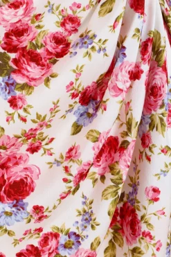 Quiz Cream Floral Satin Ruched Midi Dress