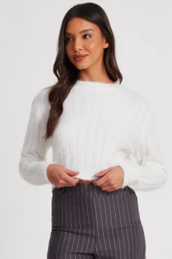 Quiz Fluffy Knit Jumper Cream Discount