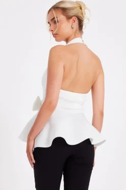 Quiz Cream Halter Neck Peplum Top Online