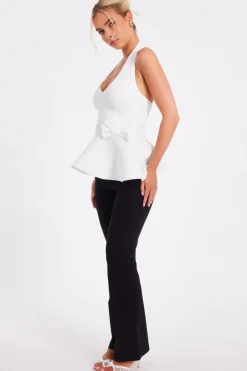 Quiz Cream Halter Neck Peplum Top Online