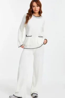 Quiz Knit Contrast Stich Jumper Cream Best