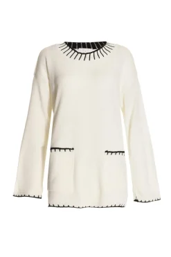 Quiz Knit Contrast Stich Jumper Cream Best