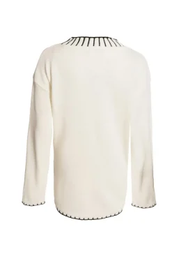 Quiz Knit Contrast Stich Jumper Cream Best