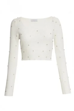 Quiz Cream Knit Diamante Cropped Jumper Discount