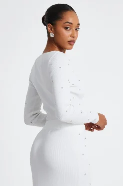 Quiz Cream Knit Diamante Cropped Jumper Discount