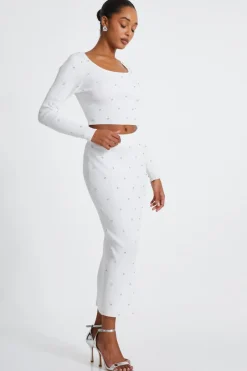 Quiz Cream Knit Diamante Cropped Jumper Discount