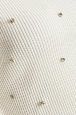 Quiz Cream Knit Diamante Cropped Jumper Discount