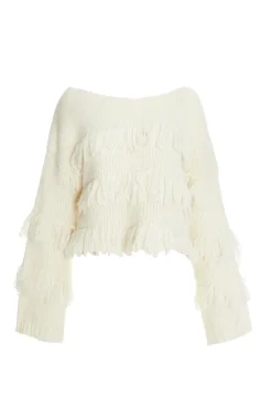 Quiz Cream Knit Fringe Detail Jumper Discount