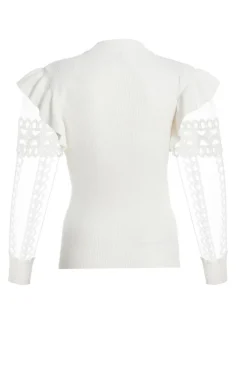 Quiz Knit Mesh Sleeve Jumper Cream Clearance