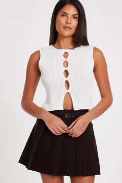 Quiz Knit Mini Bow Top Cream Hot
