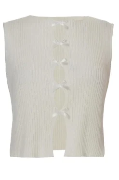 Quiz Knit Mini Bow Top Cream Hot