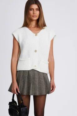 Quiz Knit Sleeveless Cardigan Cream