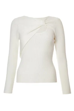 Quiz Knitted Bow Detail Top Cream Sale