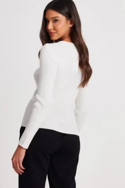 Quiz Knitted Bow Detail Top Cream Sale