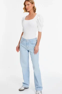 Quiz Knitted Puff Sleeve Bodysuit Cream Sale