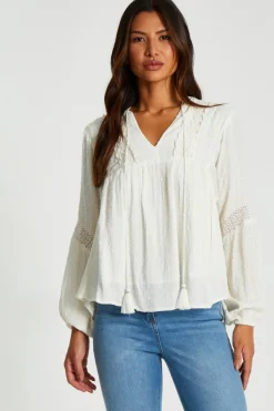 Quiz Cream Lace Tie Top Discount