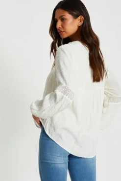 Quiz Cream Lace Tie Top Discount