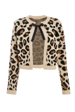 Quiz Cream Leopard Print Knit Cardigan Clearance