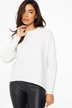 Quiz Cream Light Knit Buttoned Jumper Sale