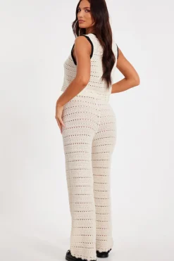 Quiz Cream Light Knit Trousers Sale