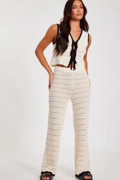 Quiz Cream Light Knit Trousers Sale