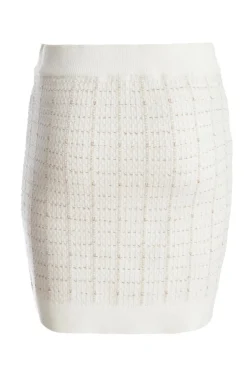 Quiz Cream Metallic Knit Skirt Online