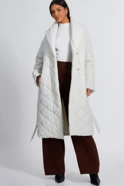 Quiz Quilted Long Line Coat Cream Best
