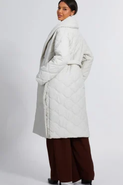 Quiz Quilted Long Line Coat Cream Best