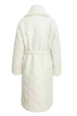 Quiz Quilted Long Line Coat Cream Best