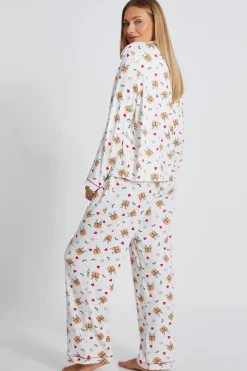 Quiz Cream Reindeer Print Long Pyjama Set Clearance