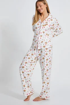 Quiz Cream Reindeer Print Long Pyjama Set Clearance