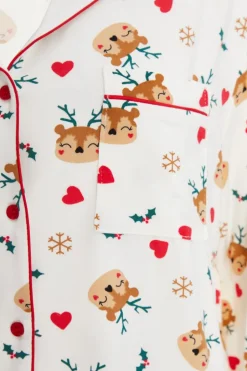 Quiz Cream Reindeer Print Long Pyjama Set Clearance