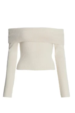 Quiz Ribbed Bardot Jumper Cream New