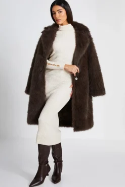 Quiz Cream Ribbed Knit Jumper Dress Online