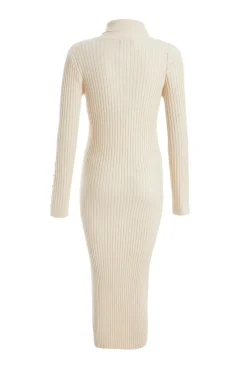 Quiz Cream Ribbed Knit Jumper Dress Online