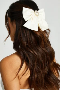 Quiz Satin Embellished Hair Bow Cream Hot