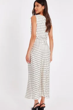 Quiz Cream Satin Polka Dot Midaxi Dress Sale