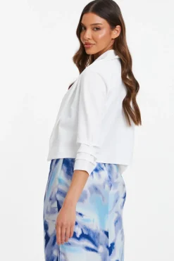 Quiz Shawl Collar Crop Jacket Cream